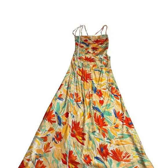 ASTR Antlia Floral Maxi Dress Orange Yellow Women's Square Neck Lace Up Summer - Picture 12 of 16